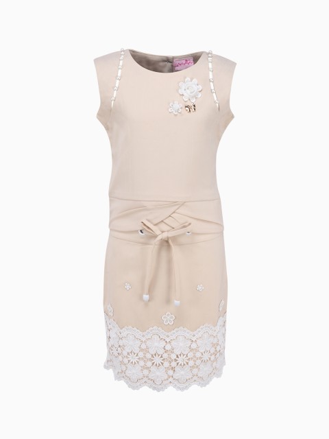

CUTECUMBER Girls Beige Solid Top with Skirt