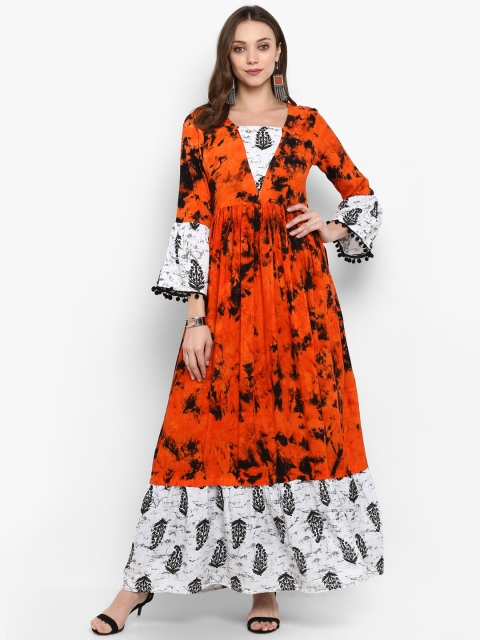 

Meeranshi Women Orange & Off-White Printed Maxi Dress