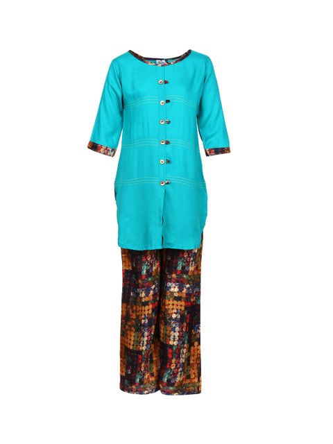 

Aarika Girls Multicoloured Solid Kurta with Palazzos, Blue