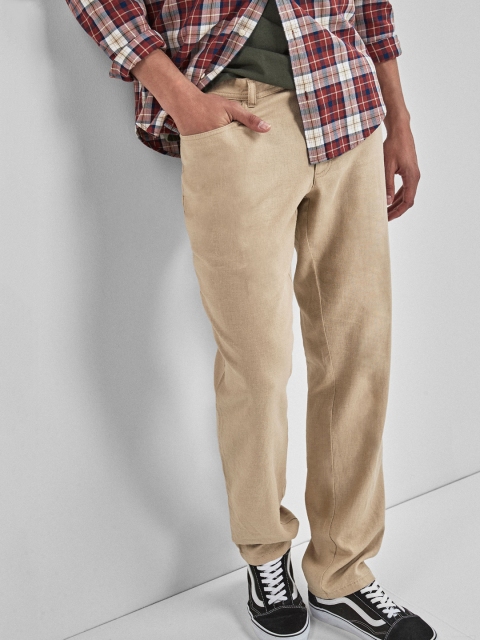 

next Men Beige Regular Fit Solid Regular Trousers