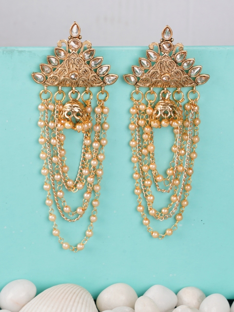

Shining Diva Gold-Toned & White Classic Jhumkas