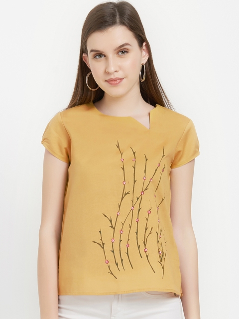 

Soie Women Mustard Yellow Printed Top