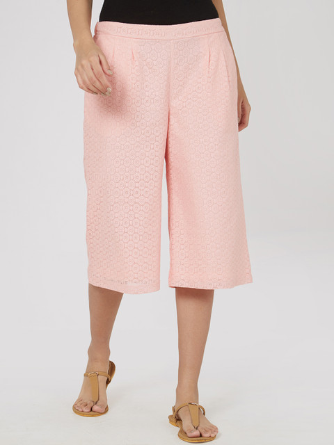 

Mystere Paris Women Pink Loose Fit Self Design Regular Trousers