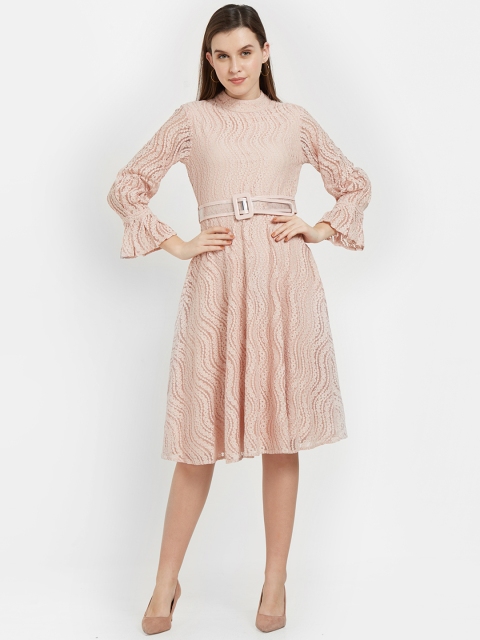 

Soie Women Peach-Coloured Self Design Fit and Flare Dress