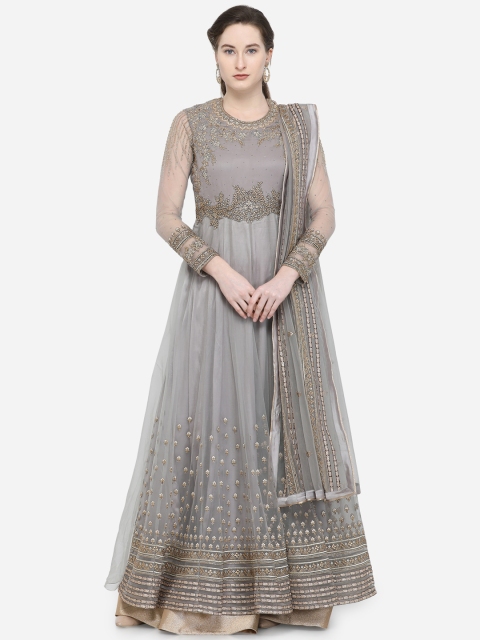 

Stylee LIFESTYLE Grey Net Semi-Stitched Dress Material