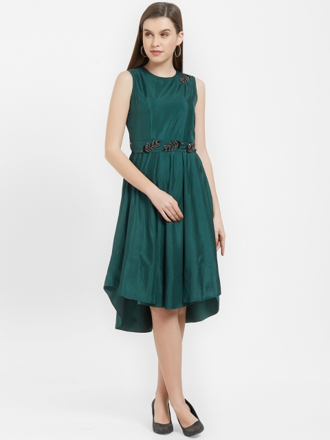 

Soie Women Green Embellished Fit and Flare Dress