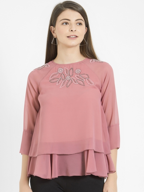 

Soie Women Pink Self Design A-Line Top