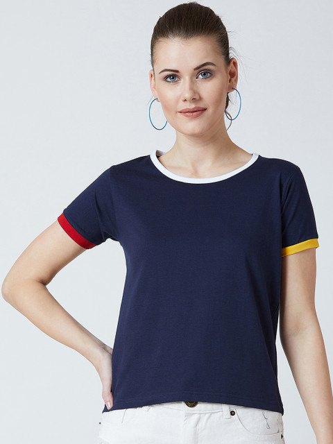

The Dry State Women Navy Blue Solid Round Neck T-shirt