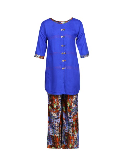 

Aarika Girls Blue & Brown Striped Kurti with Palazzos