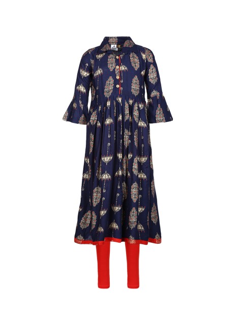

Aarika Girls Navy Blue & Red Printed Kurta with Churidar