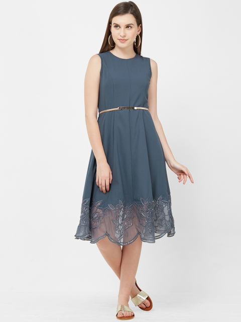 

Soie Women Grey Solid Fit and Flare Dress