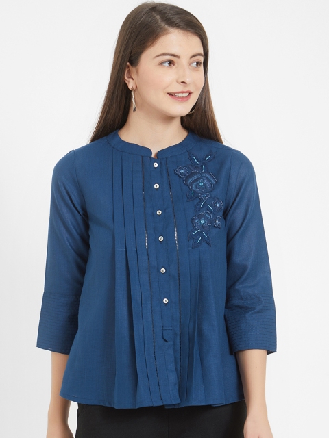 

Soie Women Blue Solid A-Line Top