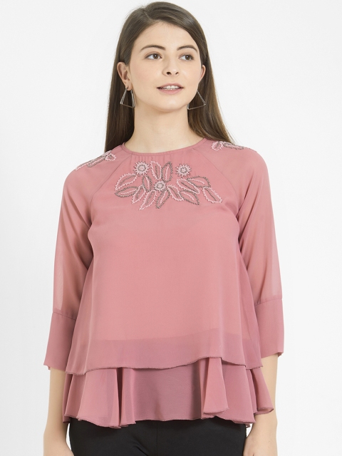

Soie Women Pink Self Design A-Line Top