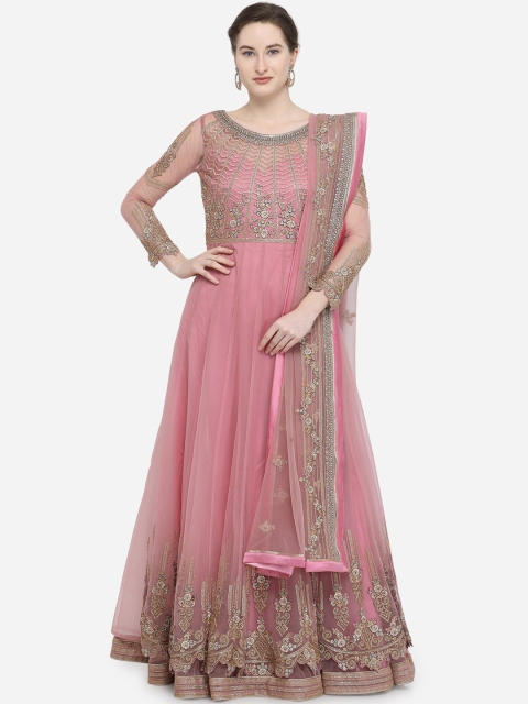 

Stylee LIFESTYLE Pink Net Semi-Stitched Dress Material