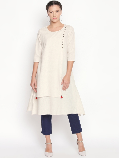 

RANGMANCH BY PANTALOONS Women Off-White Solid Straight Kurta