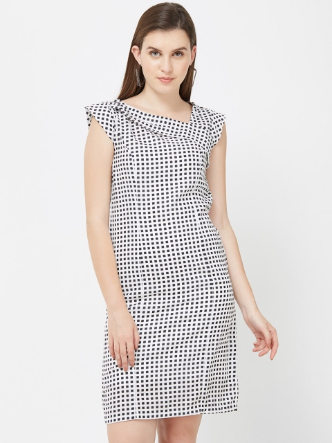 

Soie Women Off-White Checked Sheath Dress
