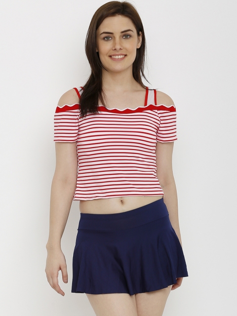 

Heart 2 Heart Women Red & Navy-Blue Striped Swim Set SW-13031