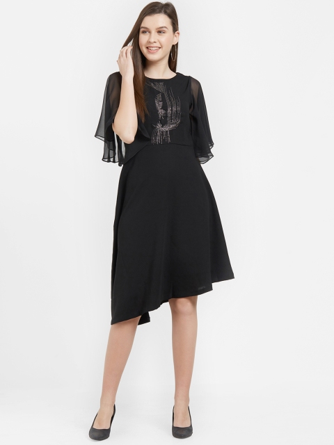 

Soie Women Black Embellished Fit and Flare Dress