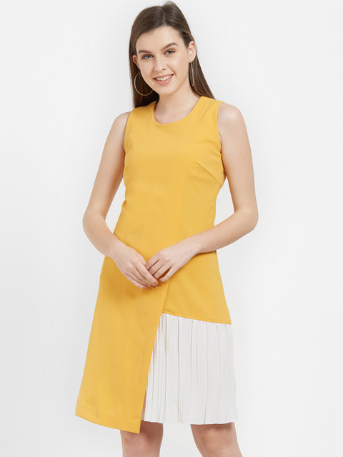 

Soie Women Mustard Yellow & White Colourblocked Sheath Dress