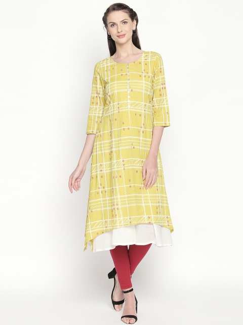 

RANGMANCH BY PANTALOONS Women Yellow Printed Straight Kurta