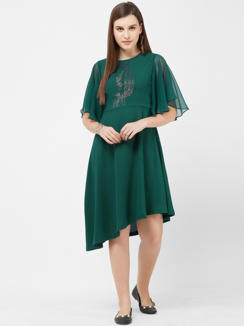 

Soie Women Green Embellished Fit and Flare Dress