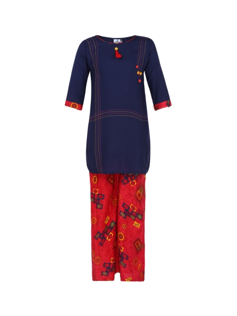 

Aarika Girls Blue & Red Striped Kurta with Palazzos