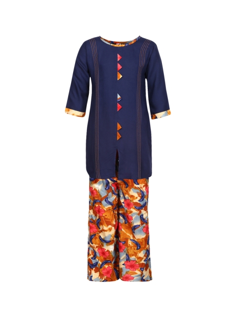 

Aarika Girls Navy Multicoloured Solid Kurta with Palazzos, Multi