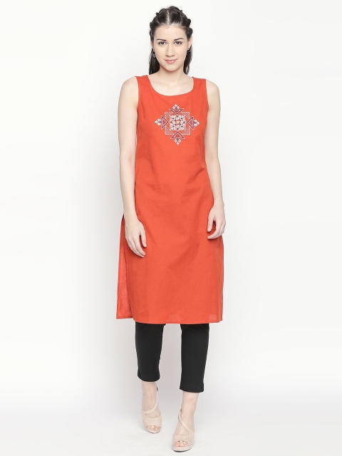 

RANGMANCH BY PANTALOONS Women Rust Embroidered A-Line Kurta