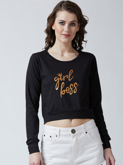 

The Dry State Women Black Printed Round Neck T-shirt