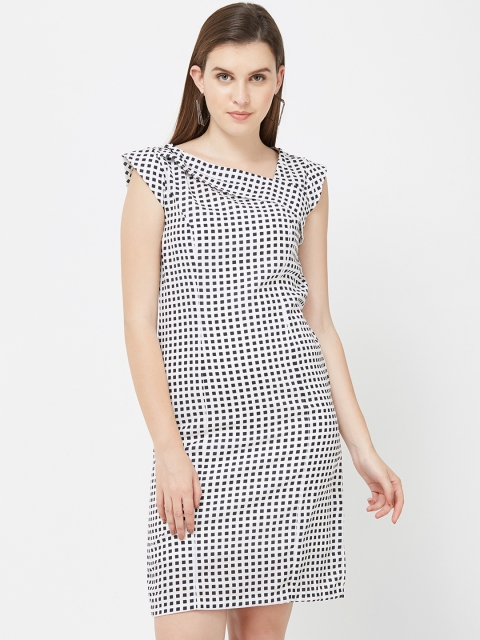 

Soie Women Off-White Checked Sheath Dress