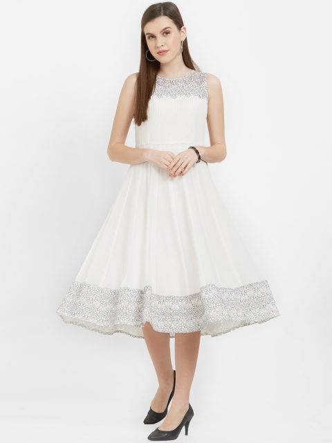 

Soie Women Off-White Self Design Fit and Flare Dress