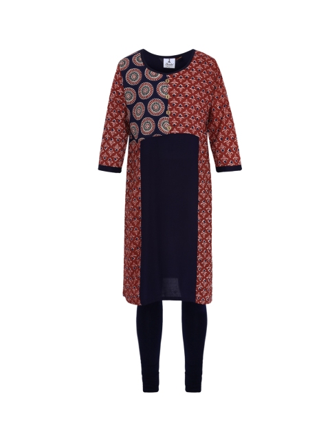 

Aarika Girls Maroon & Blue Printed Kurta with Churidar