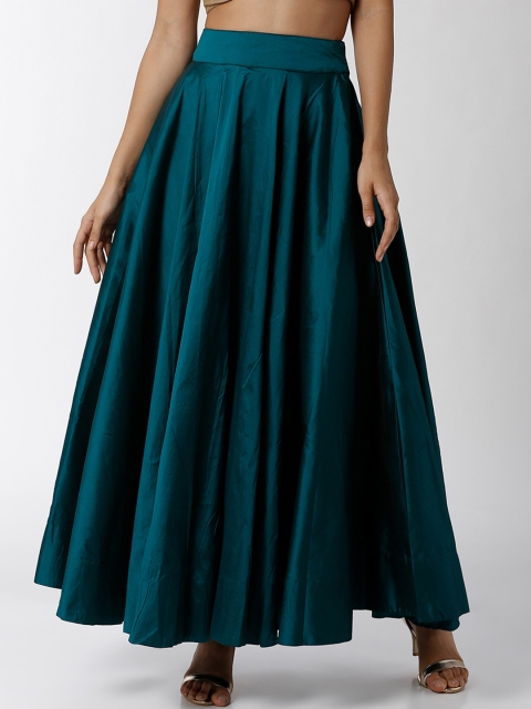 

De Moza Teal Green Flared Maxi Skirt