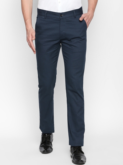 

Hancock Men Navy Blue Slim Fit Self Design Regular Trousers