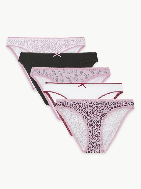 

Marks & Spencer Women Pack of 5 Printed Bikini Briefs T610386BMAUVE MIX, Multi