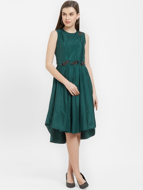 

Soie Women Green Embellished Fit and Flare Dress