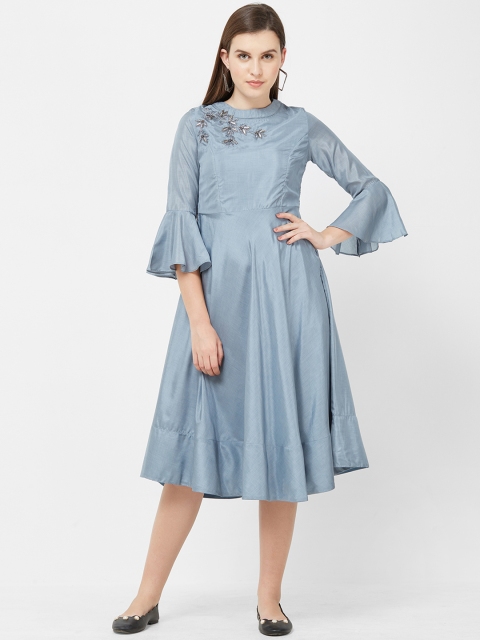 

Soie Women Blue Embellished Fit and Flare Dress