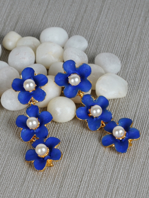 

Shining Diva Blue & White Floral Drop Earrings