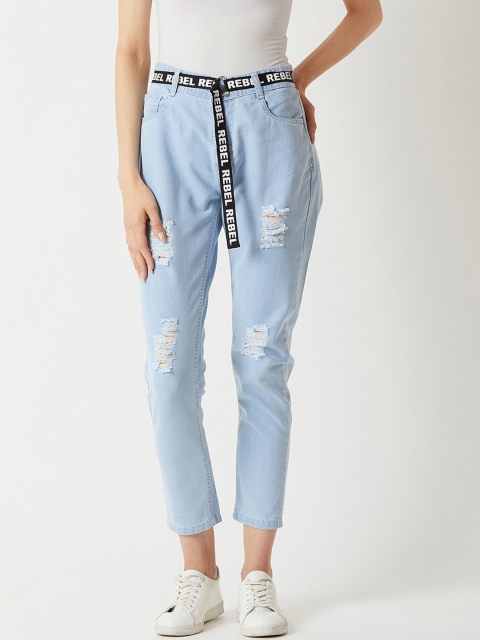 

Miss Chase Women Blue Boyfriend Fit Mid-Rise Highly Distressed Jeans