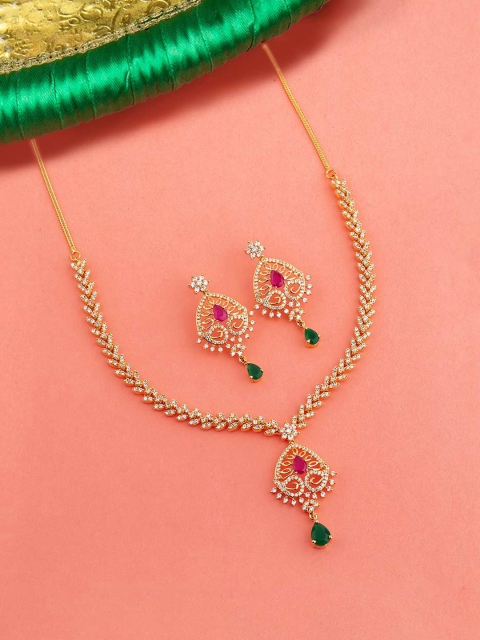 

Voylla Women Gold-Plated & White CZ-Studded Handcrafted Jewellery Set
