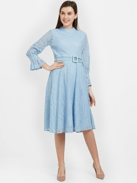 

Soie Women Blue Self Design Fit and Flare Dress