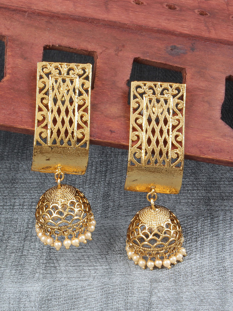 

Shining Diva Gold-Toned & White Classic Jhumkas