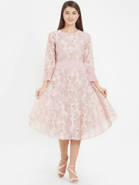 

Soie Women Pink Self Design Fit and Flare Dress