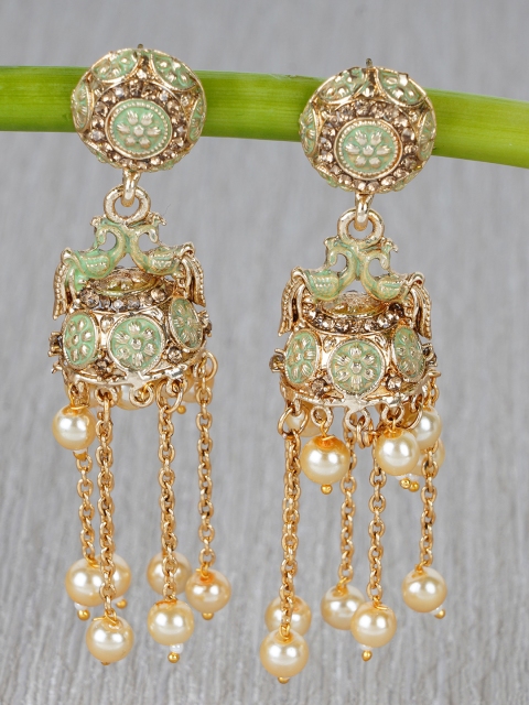 

Shining Diva Gold-Toned & Green Classic Jhumkas