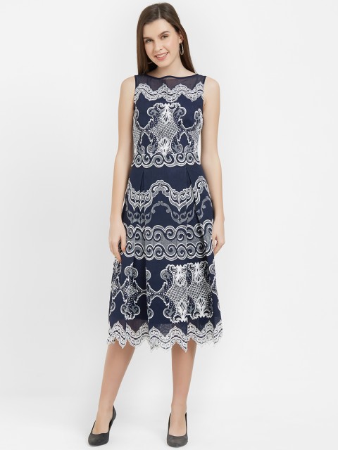 

Soie Women Navy Blue Colourblocked Fit and Flare Dress