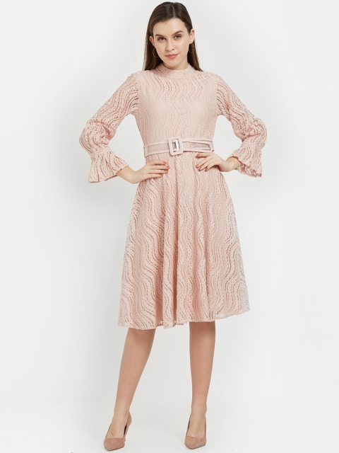 

Soie Women Peach-Coloured Self Design Fit and Flare Dress