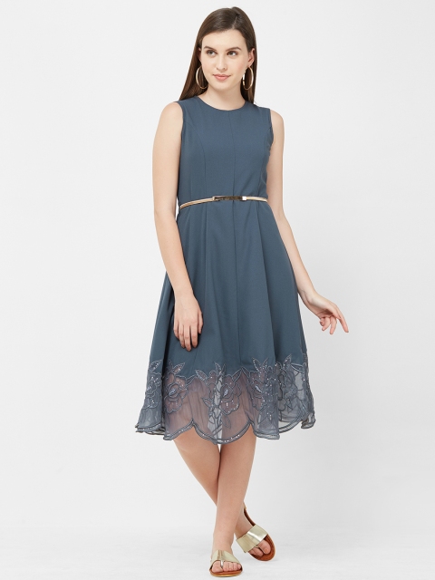 

Soie Women Grey Solid Fit and Flare Dress