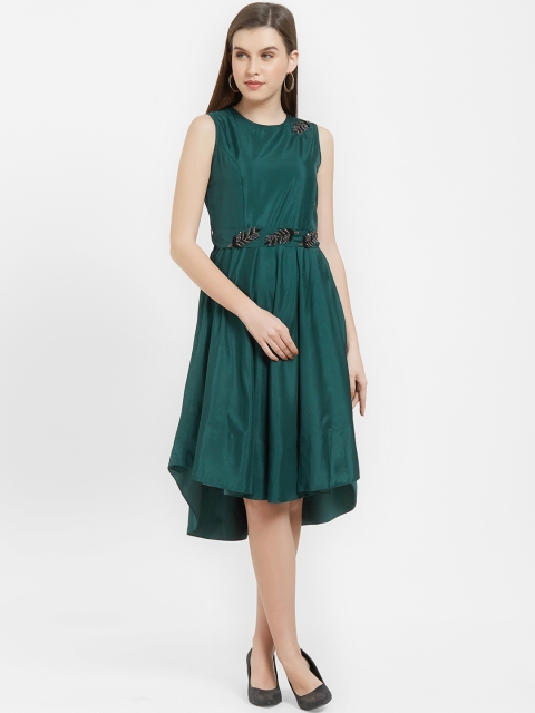 

Soie Women Green Embellished Fit and Flare Dress