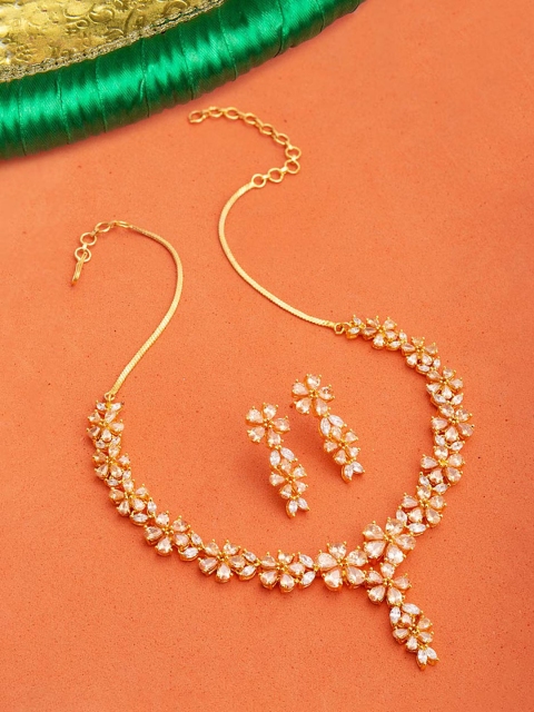 

Voylla Women Gold-Plated & Beige CZ-Studded Handcrafted Jewellery Set