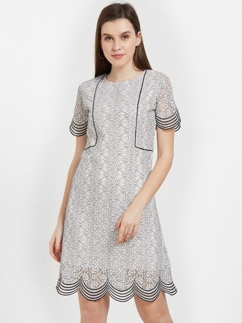 

Soie Women Off-White Self Design Sheath Dress